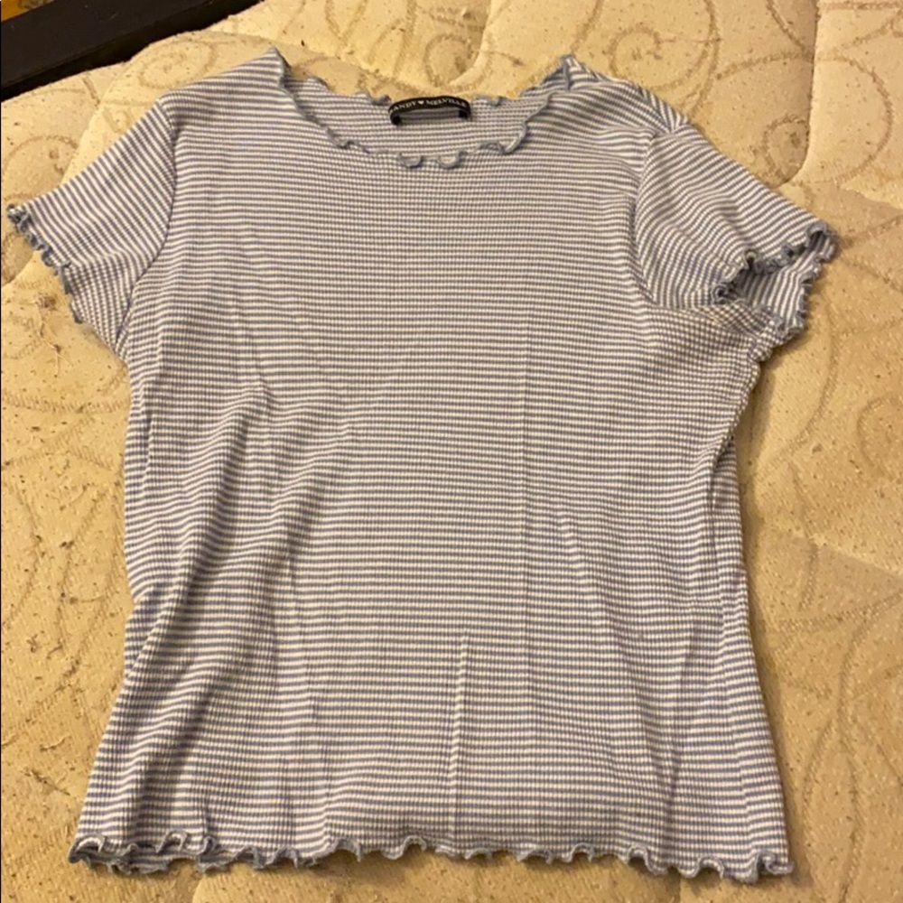 blue and white striped top